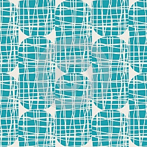 Irregular weave effect vector rectangles seamless pattern background. Backdrop with alternating columns of aqua blue