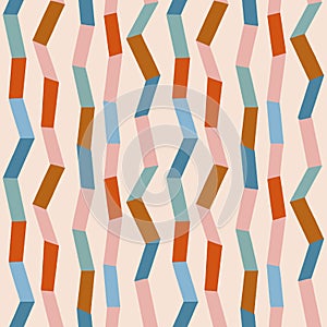 Irregular zig zag with vertical stripes illustration. Contemporary collage in vector with 70s color palette.