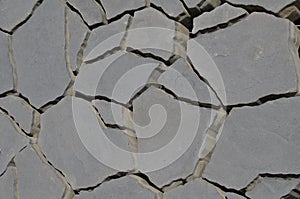 Irregularly shaped cracked paving block made of concrete. cracked dry soil pattern can be used as drainage paving or in combinatio