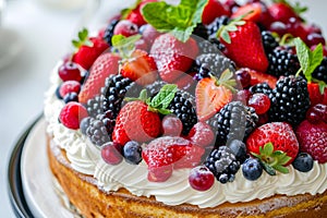 Irresistible Angel cake dessert with berries. Generate ai photo