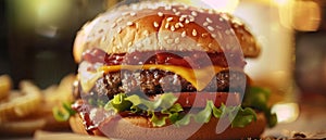 Irresistible burger a delectable delight for your palate, a tempting treat for the taste buds