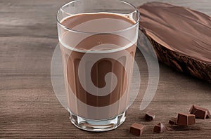 Irresistible Chocolate Milk on a Wooden Table.