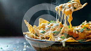 Irresistible Nachos Topped With Melting Cheese And Fresh Herbs. Generative AI photo