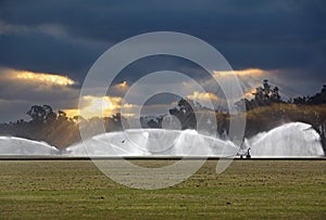 Irrigating A Green Grass Polo Field, Irrigation