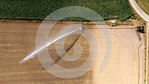 Irrigating maize in the summer photo