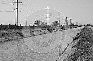 Irrigation agricultural channel with water