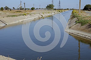 Irrigation agricultural channel with water