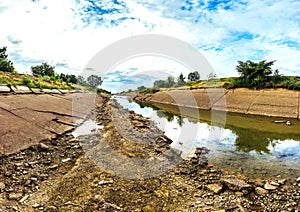 Irrigation canal in concrete wall Send water from the reservoir to the agricultural area of â€‹â€‹the farmer that is dry in the