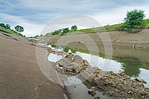 Irrigation canal or irrigation channel in concrete wall Send water from the reservoir to the agricultural area of â€‹â€‹the farmer