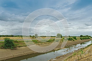 Irrigation canal or irrigation channel in concrete wall Send water from the reservoir to the agricultural area of â€‹â€‹the farmer