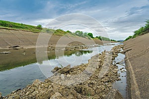 Irrigation canal or irrigation channel in concrete wall Send water from the reservoir to the agricultural area of â€‹â€‹the farmer