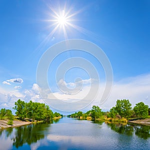 irrigation channel at spring sunny day