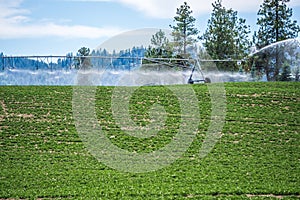 Irrigation equipment on farm field on sunny day