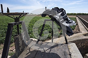 Irrigation gates with field in the background