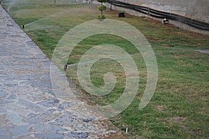 Irrigation system in hot climates. Pefki, Rhodes Island, Greece