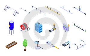 Irrigation system icons set isometric vector. Farming agriculture