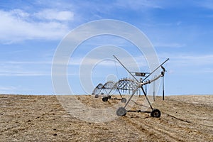 Irrigation system standing on a dry field in Alentejo  Portugal