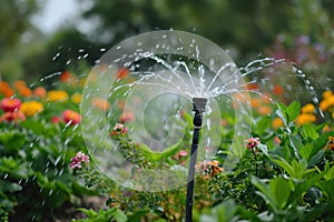 Irrigation systems such as drip irrigation, soaker hoses, and sprinkler placement based on plant types and water requirements