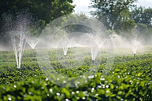 Irrigation systems such as drip irrigation, soaker hoses, and sprinkler placement based on plant types and water requirements