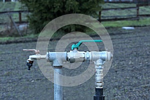 Irrigation tap for agriculture with copy space for your text