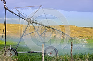 Irrigation Track Moving Across Alfalfa Field