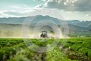 irrigation tractor driving spraying or harvesting an agricultural crop