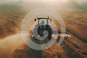 irrigation tractor driving spraying or harvesting an agricultural crop