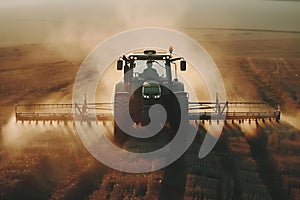 irrigation tractor driving spraying or harvesting an agricultural crop