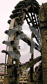 Irrigation Water-wheel norias in Hama on the Orontes river, Syria photo