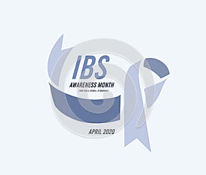 Irritable Bowel Syndrome, IBS Awareness Month. Vector illustration with blue ribbon