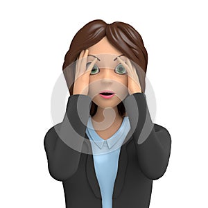 An irritated disappointed business woman is holding her head. The concept of feeling anxious and frustrated. 3D Render