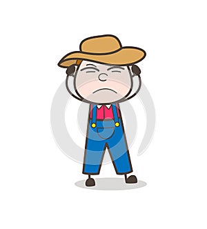 Irritated Farmer Man Character Face Vector