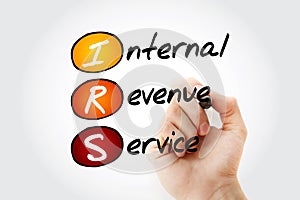 IRS - Internal Revenue Service acronym with marker, business concept background photo