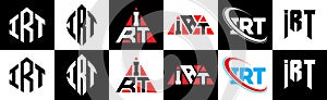 IRT letter logo design in six style. IRT polygon, circle, triangle, hexagon, flat and simple style with black and white color