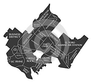 Irvine California City Map USA labelled black illustration