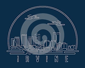 Irvine - Cityscape with white abstract line corner curve modern style on dark blue background, building skyline city vector photo
