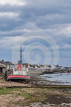 Irvine Harbour in Ayrshire Scotland looking up to the Old Science Museum Bridge at Low Tide