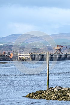 Irvine Harbour in Ayrshire Scotland and the Old Derelict Cranes