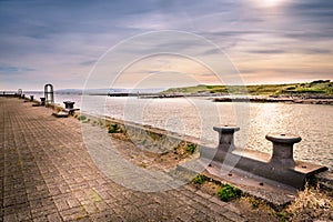 Irvine Harbour pier platform with monoblock and iron bitts bollards