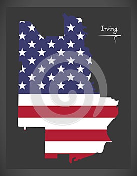 Irving Texas City map with American national flag illustration