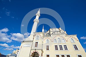 Isa beg Xhamia Mosque of Mitrovica. Isa Beg mosque is an islamic landmark of Kosovo, reconstructed by the Turkish Cooperation