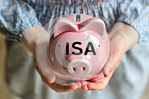 An ISA piggy bank money box. Individual savings account