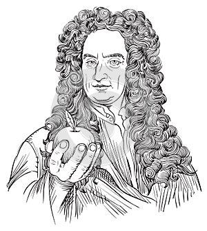 Isaac Newton portrait in line art illustration