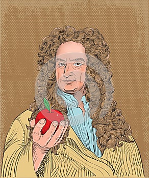 Isaac Newton portrait in line art illustration, vector