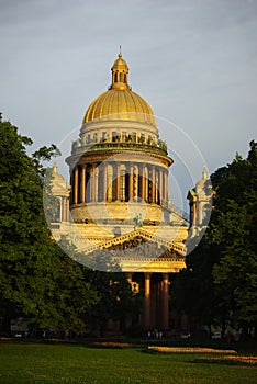 Isaakievsky cathedral at sunset. Saint-Petersburg. Russia