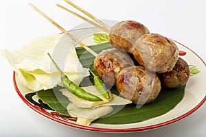 Isaan sausage, grilled on skewers,