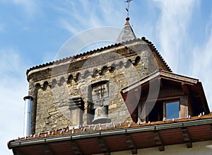 Isaba church tower, village of the Navarra Pyrenees.