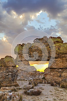 Isalo rock window landmark in a nature landscape in Madagascar