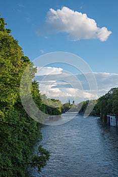 Isar river munich with green riverbank