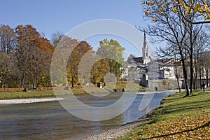 Isar river and old town bad tolz